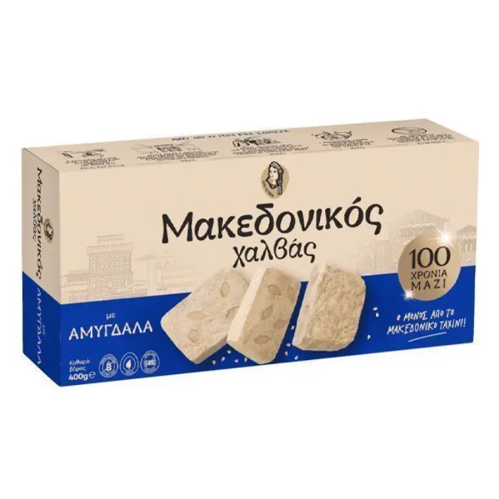 Makedonikos halvas met amandelen 400 gr Haitoglou Makedonikos halvas met amandelen 400 gr - Afbeelding 1