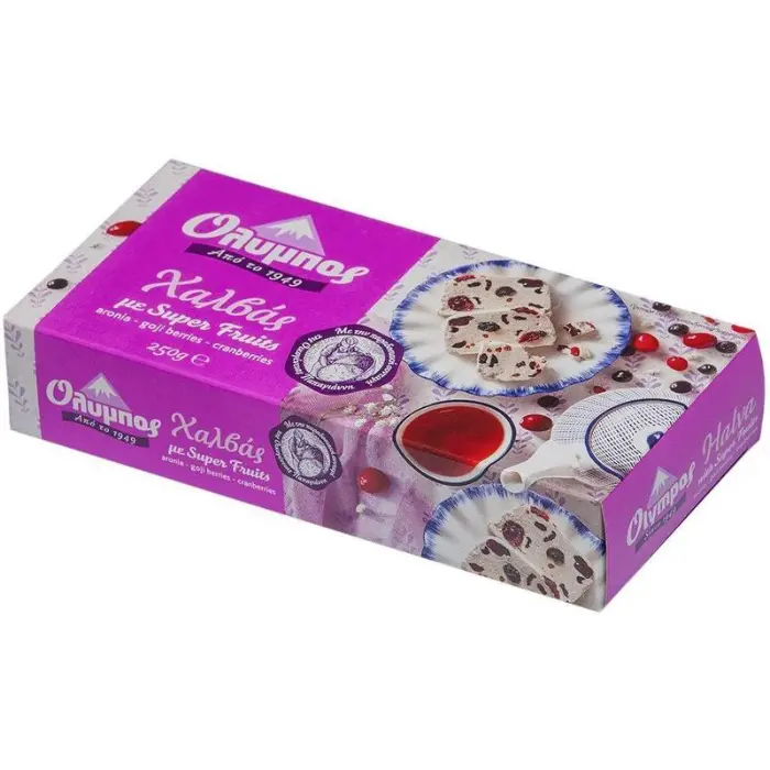 Olympos-Halva-Super-Fruits-Aronia-Goji-Berries-Cranberries-250 gr Olympos Halvas super fruits 250 gr - Afbeelding 1