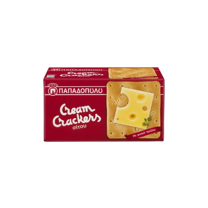 Papadopoulou-Cream-Crackers-Wheat-Sitou-140 gr (1) Papadopoulou Cream Crackers Tarwe (Sitou) 140 gr - Afbeelding 1