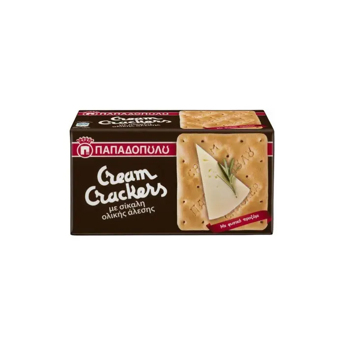 Papadopoulou-Cream-Crackers-Wholegrain 175 gr (1) Papadopoulou Cream Crackers Volkoren & Rogge 175 gr - Afbeelding 1